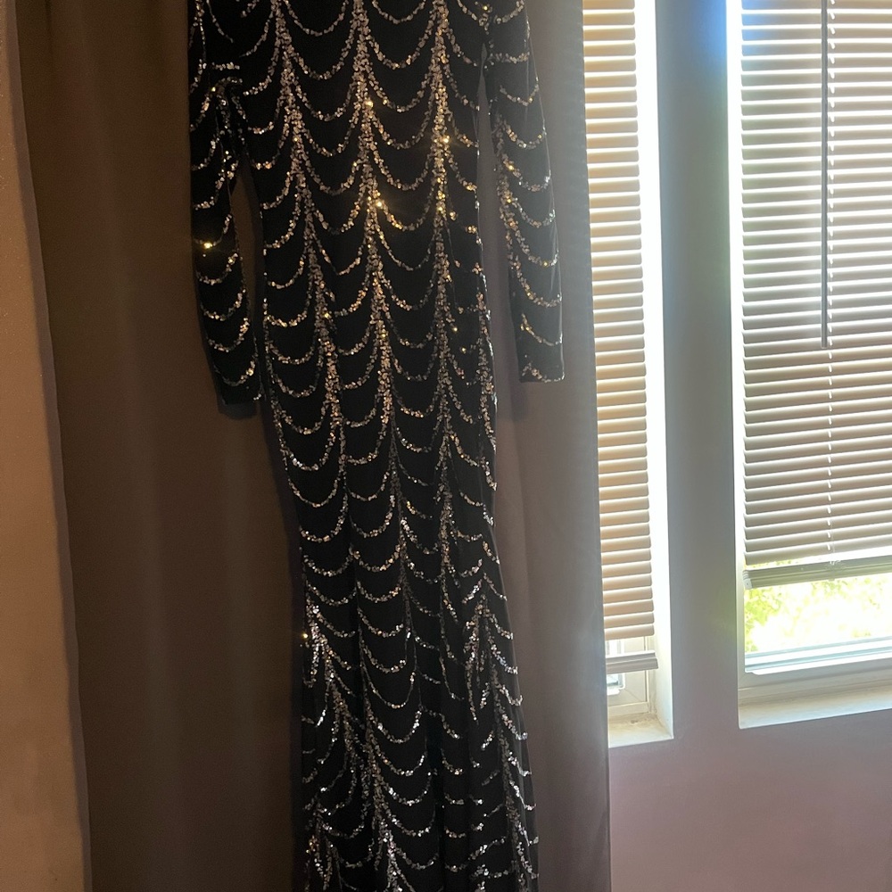Black Sequin Long Sleeve Gown